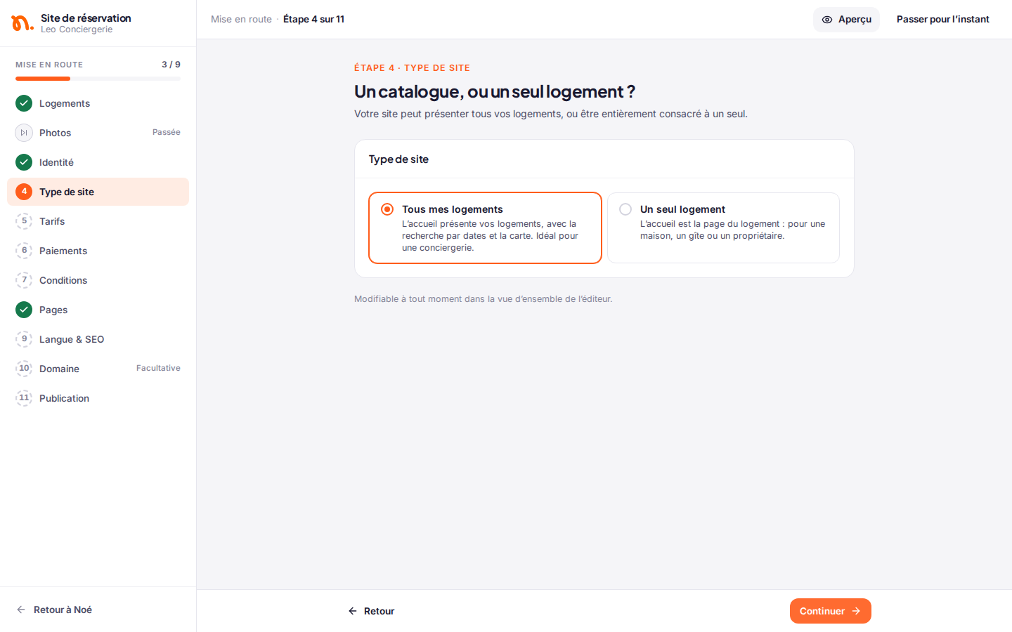 Étape 4 de l’assistant : choix entre « Tous mes logements » et « Un seul logement »